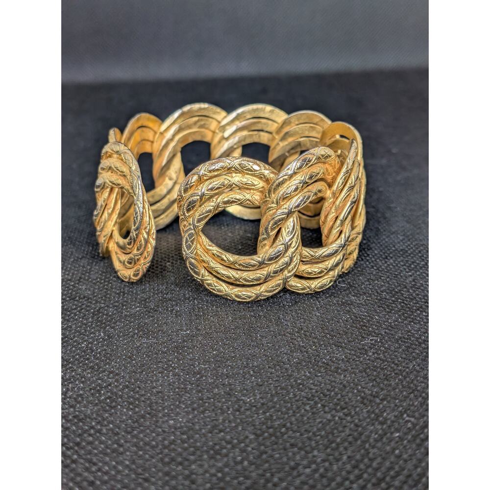Vintage Dominique Aurientis Paris Gold Wide Thick Etched Cuff Bracelet Carved - Picture 2 of 8